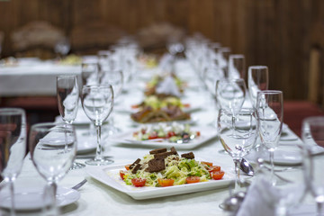 Neatly laid table foreground