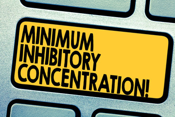Handwriting text Minimum Inhibitory Concentration. Concept meaning lowest concentration of a...