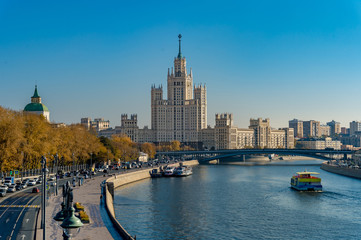 One of the famous Stalin's skyscrapers on the riverside of the Moscow.