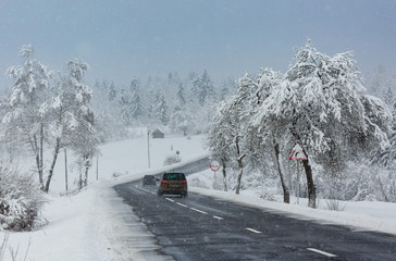 snow covered winter dangerous road
