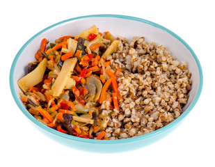 Food without meat. Buckwheat porridge with vegetables