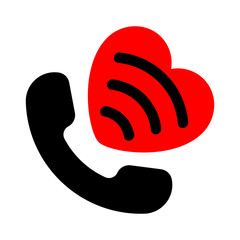 Handset icon, heart icon, flat style. Vector - Vector