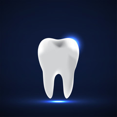 Tooth Icon. Stomatology glowing sign. Vector logo
