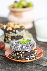 different types Brownie Cookies and table setting Sweet biscuits. Homemade pastry 