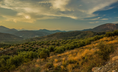evening sunset hill land tropic valley scenery landscape panorama 