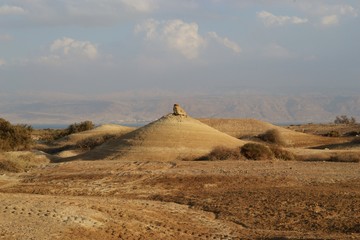 Qumran caves in Qumran National Park, where the dead sea scrolls were found, Judean desert hike, Israel