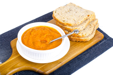 Vegetable caviar, grain bread slices