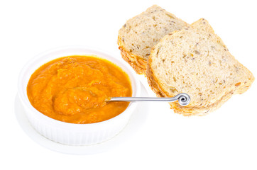 Vegetable caviar, grain bread slices