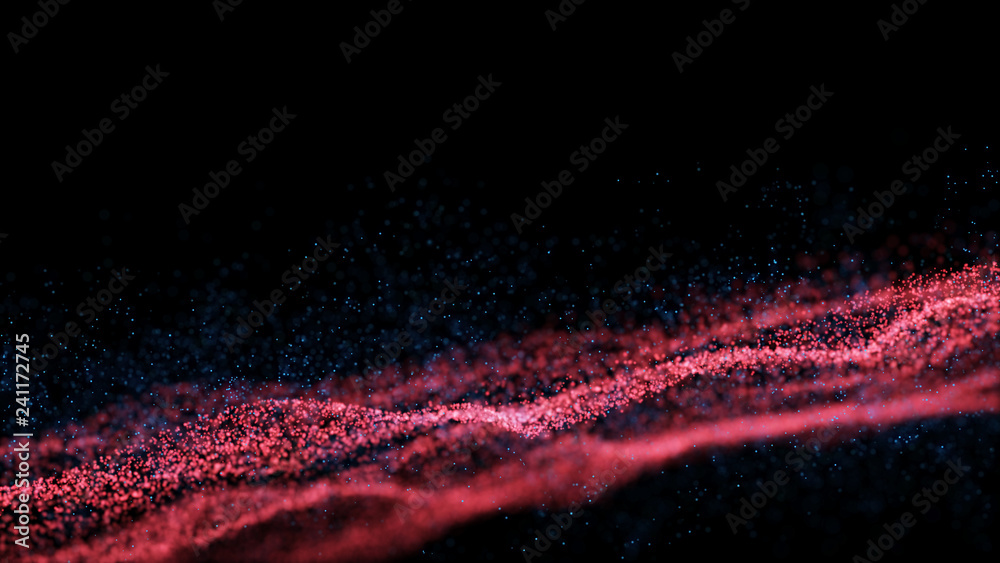 Poster wave glow. wave of particles. wave 3d. 3d rendering. futuristic dots background with a dynamic wave.