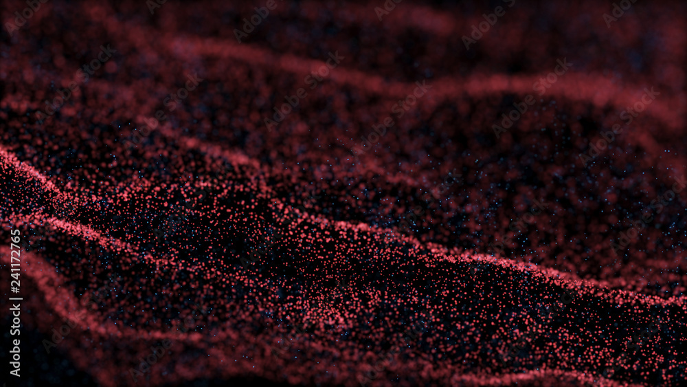 Poster wave glow. wave of particles. wave 3d. 3d rendering. futuristic dots background with a dynamic wave.