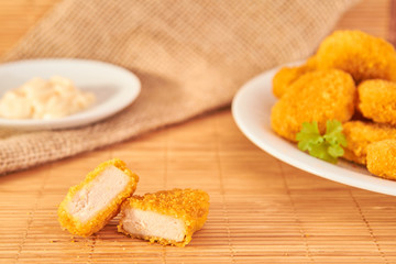 Delicius fried chicken nuggets with sauce
