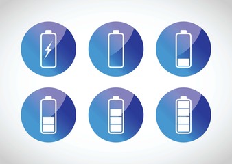 Colourful battery charging levels icon set