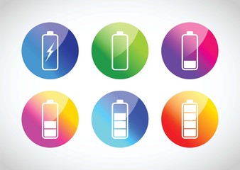 Colourful battery charging levels icon set