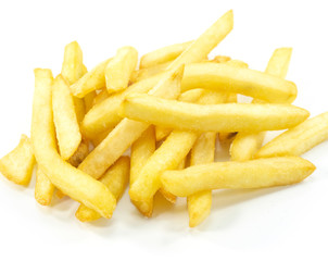 French Fries on white background, copy space for your text..