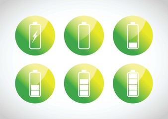Colourful battery charging levels icon set