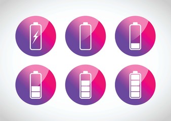 Colourful battery charging levels icon set