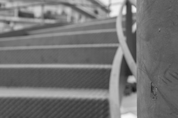 Metallic spiral staircase defocused