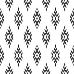 Ethnische nahtlose Muster. Boho-Ikat-Ornament. Kann für Textilien, Tapeten, Geschenkpapier, Grußkartenhintergrund, Handyhüllendruck verwendet werden. Schwarz-Weiß-Vektor-Illustration. Stammes-Grafikdesign.