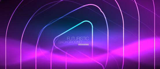 Neon glowing techno lines, hi-tech futuristic abstract background template with geometric shapes