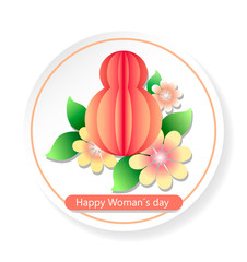 Card for 8 March womens day. Abstract background with text and flowers .Vector illustration. Paper cut and craft style