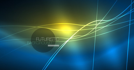 Neon glowing magic background, neon banner, night sky wallpaper. Magic light effect. Christmas abstract pattern.
