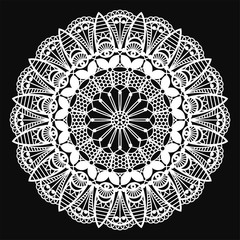White Lace Doily - Beautiful vintage style white lace doily isolated on black background