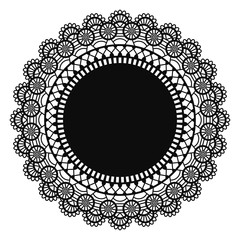 Black Lace Doily - Beautiful vintage style black lace doily with copy space isolated on white background - obrazy, fototapety, plakaty