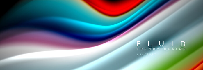 Bright colorful liquid fluid lines on black, modern abstract background