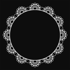 White Lace Doily Frame - Beautiful vintage style white lace doily frame with copy space isolated on black background