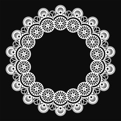 White Lace Doily Frame - Beautiful vintage style white lace doily frame with copy space isolated on black background