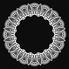 White Lace Doily Frame - Beautiful vintage style white lace doily frame with copy space isolated on black background