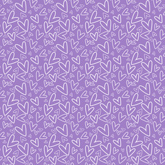Hand Drawn Hearts Seamless Pattern - White hand drawn hearts on light purple background