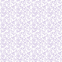 Hand Drawn Hearts Seamless Pattern - Light purple hand drawn hearts on white background