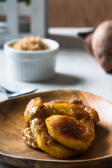 caramelized sweet potato or also known as kamotecue.  Favorite snacks of Filipino people