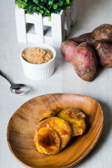 caramelized sweet potato or also known as kamotecue.  Favorite snacks of Filipino people