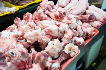 fresh pork bones at wet market