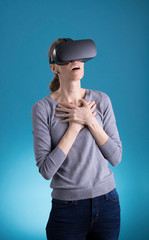 Woman using VR Virtual Reality headset