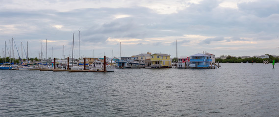 Key West, Florida, United States - November 2, 2018: Houseboats andboats on a marina.
