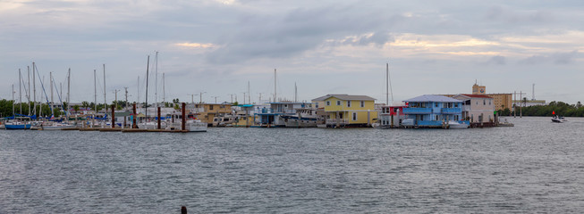 Key West, Florida, United States - November 2, 2018: Houseboats andboats on a marina.