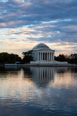 Panoramic view of Thomas Jefferson Memorial during a beautiful cloudy sunset. Taken in Washington, DC, United States.