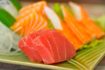 sashimi or raw fish or raw tuna