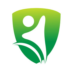 shield people logo and green nature
