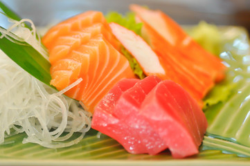 sashimi, raw fish or raw tuna