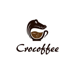 A combination of a lizard or crocodile with a cup for the coffee logo template icon