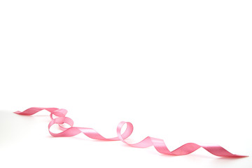 Curled Pink Ribbon On White