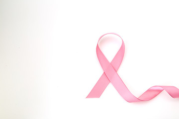 Curled Pink Ribbon On White