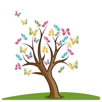 Colorful butterfly tree stock design vector.  Vector illustration