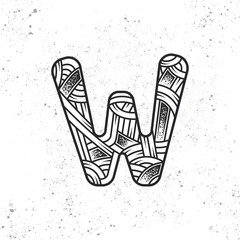 Letter W in the original style. Monochrome vector design element isolated on white background.