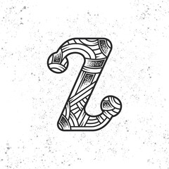 Letter Z in the original style. Monochrome vector design element isolated on white background.