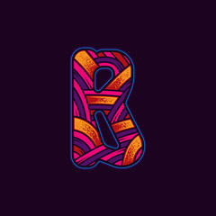 Letter B in the original neon style. Vector design element isolated on dark background.